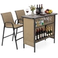 thumbnail image 2 of Costway 3 PCS Outdoor Bar Set Bar Height Table & Armchairs with Footrest 2-Tier Shelf Brown, 2 of 10