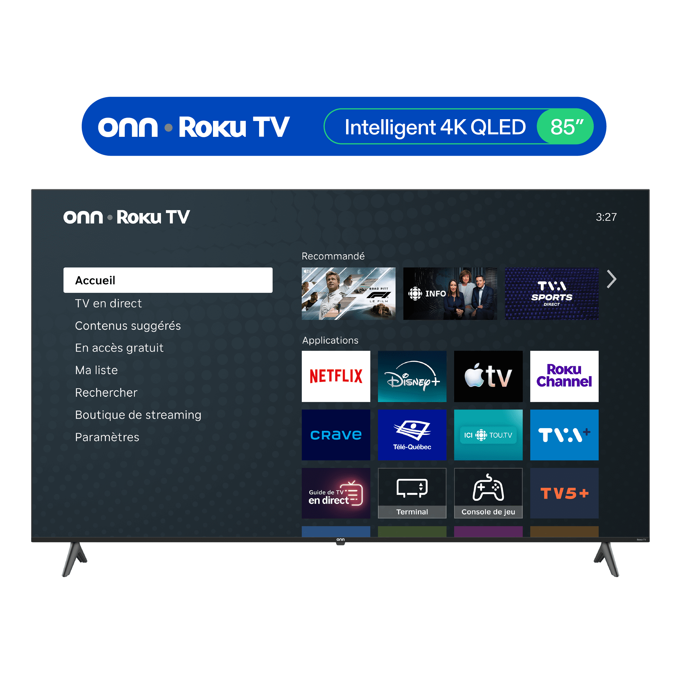 onn 85” QLED 4K UHD Smart Roku TV