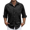 thumbnail image 2 of hotojiny Mens Corduroy Button down Shirts Shacket Vintage Textured Long Sleeve Jacket Lightweight Work Shirts with Pockets, 2 of 7