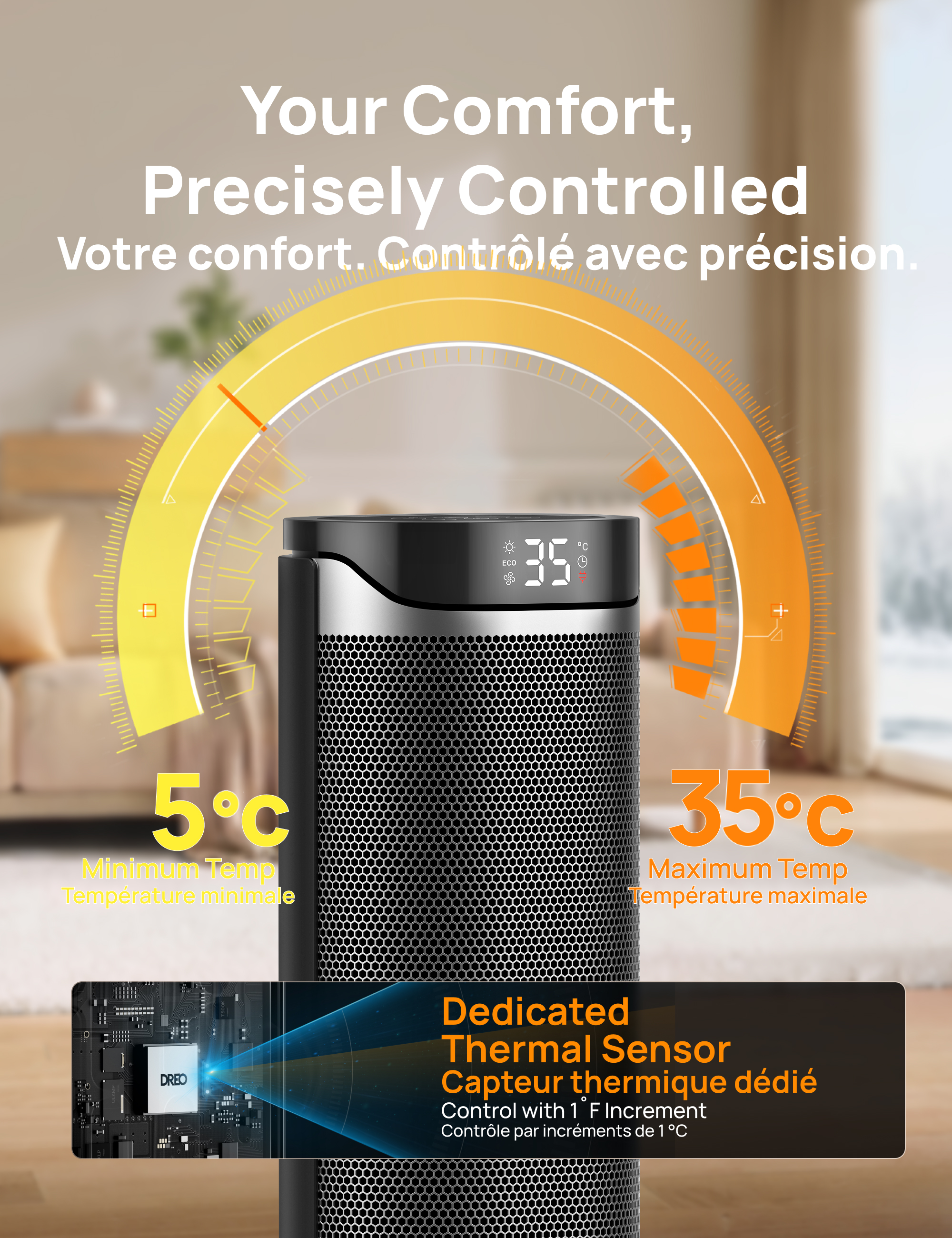 DREO 16" Space Heater, Portable Electric Heater for Indoor Use with Thermostat