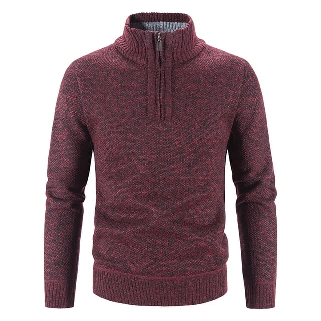 Men's Half High Neck Pullover Bottom Shirt Slim Winter Half Zipper Knit Simple Solid Colour Sweater Clothes