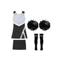 thumbnail image 3 of Oyolan Filles Enfants Ensemble 4 Pcs Costume de Cheerleading avec Shorts Pompons Chaussettes Ensemble Robe de Danse de Lycée Tenue de Cheerleader A Noir 12, 3 of 5