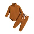 thumbnail image 1 of FOCUSNORM Newborn Baby 2 Pcs Fall Clothes Pants Set Baby Girl Boy Winter Ribbed High Neck Romper Pants Outfits Infant Clothing, 1 of 9