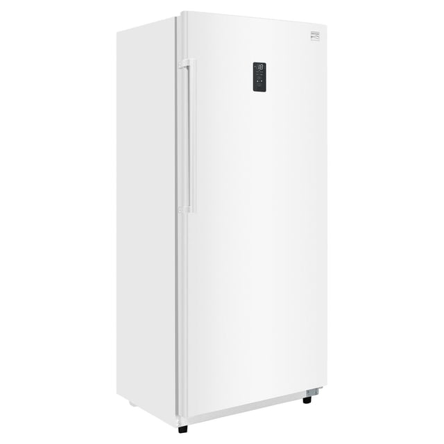 Kenmore 17 Cu. Ft. Convertible Upright Freezer/Refrigerator, 480L, Garage-Ready, Frost-Free, Large Capacity, White front-facing tall white upright appliance with external digital touch controls, LED interior lighting, four repositionable shelves, removable door compartments and smooth finish; often used for seasonal or event food storage.