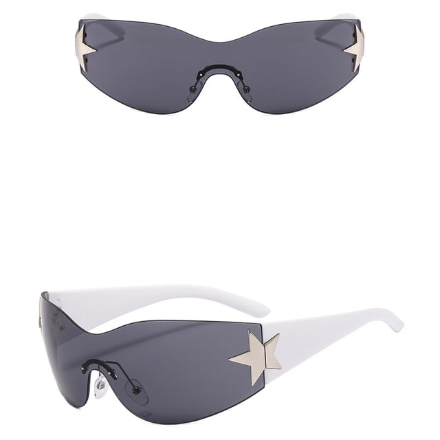 Fashion Men Women Star Wrap Around Sunglasses Cycling Rimless Futuristic Sunglasses