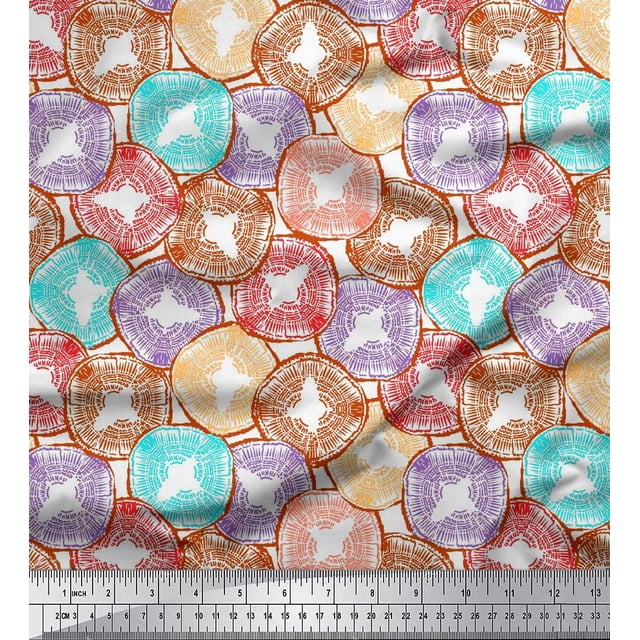 Soimoi Silk Fabric Coral Ocean Print Fabric by The Yard 42 Inch Wide