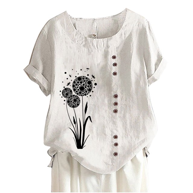 Birdeem Womens Summer Casual Round Neck Short Sleeve Printing Loose Shirt Tops
