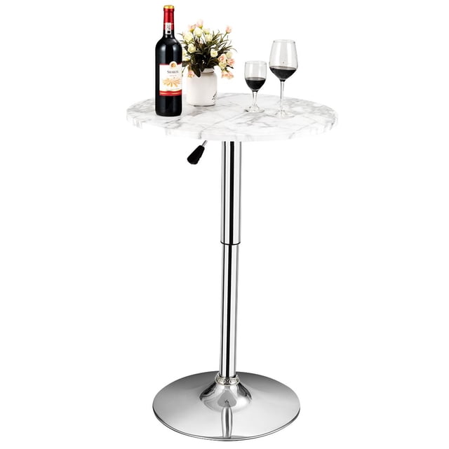 Giantex Round Bar & Pub Table, Height Adjustable Bistro Table w/Faux Marble Top, 360° Swivel Cocktail Table