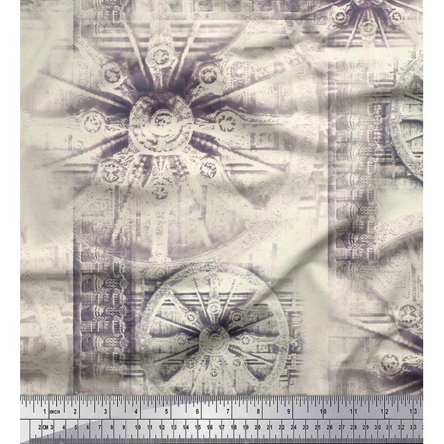 Soimoi Rayon Fabric Elephant & Wheel Panel Print Fabric by the Yard 56 Inch Wide