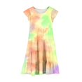 thumbnail image 5 of Robes d'Été pour Tout-Petites Filles à Double Couche, Manches Volantées, Coupe Évasée Fluide, Robe Soleil Décontractée Teinture sur Nœuds Midi pour Enfants 14-15 Ans, 5 of 5