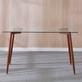 thumbnail image 2 of Heavenly Collection Modern Rectangular Tempered Glass Dining Table - Mid-Century Kitchen Table with Walnut-Finished Metal Legs - Ideal for Dining Rooms & Small Spaces, 2 of 9
