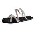 thumbnail image 1 of Hyknon Sandals for Women Summer Fashion Big Size One-Line Rhinestone Flat Sandals Arch Support Comfortable Sandals, 1 of 3