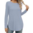 thumbnail image 2 of Pisexur Hauts pour Femmes Décontractés Col Rond T-Shirts Couleur Unie Été Classique Manches Longues Tuniques Tendance Blouses Automne, 2 of 6