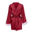 thumbnail image 1 of Ersazi Robe de Nuit pour Femmes à Manches Longues, Robe Aguichant Unie à Plumes pour Femmes, Ensemble 1 Pce en Liquidation, Rouge, P, 1 of 7