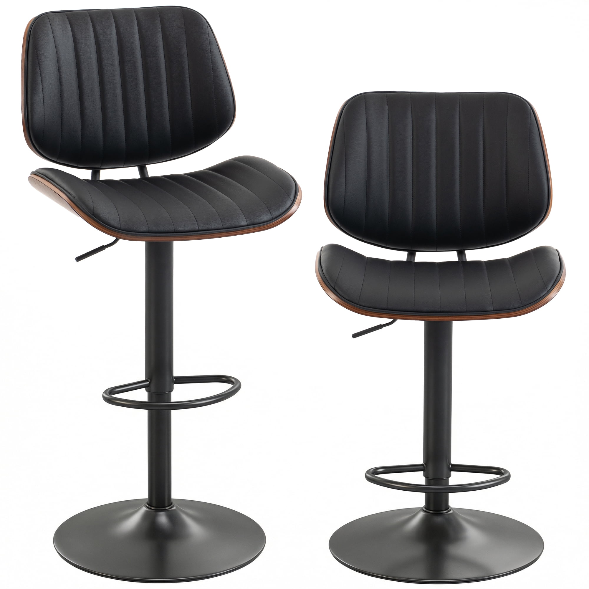 HOMCOM Bar Stools Set of 2, Mid-Century Modern Swivel Barstools, Black
