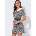 thumbnail image 3 of INSPIRE CHIC Robe-Chemise Courte à Manches Courtes pour Femme, Coupe Évasée, Col Contrastant, Noir-Blanc, TG, 3 of 5