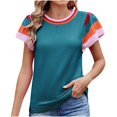 thumbnail image 1 of Pisexur Hauts pour Femmes Confort Printemps Hauts pour Femmes Nouveau Col Rond Tricot Design Color-Block Hauts Décontractés pour Femmes Chandail à Manches Courtes Doux, Hauts Mignons pour Femmes, 1 of 6