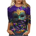 thumbnail image 1 of Penkiiy Blouse Carnaval pour Femmes Mardi Gras Mode Imprimée Décontractée Col Rond Manches 3/4 T-shirt Blouse S Multicolore, 1 of 5
