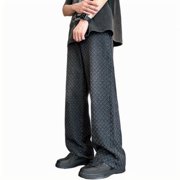 JMYHOAM Pants pour hommes Jeans Pantalon homme couleur solide Acquard motif rinçage Jeans droit pantalon à barres,M-XXXXXL