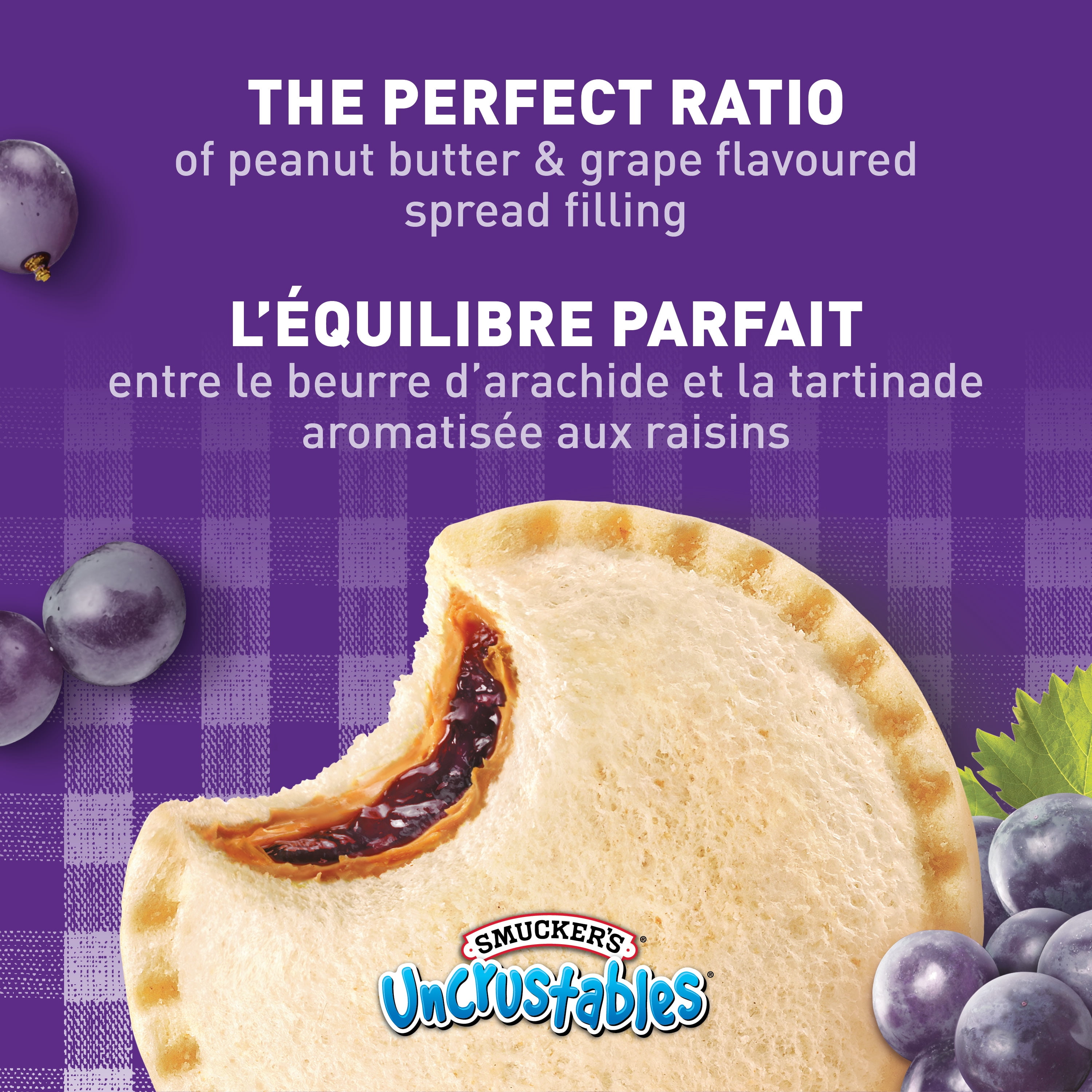 Smucker's Uncrustables Peanut Butter and Grape Flavoured Spread Sandwich, Frozen,58g, Pack of 4