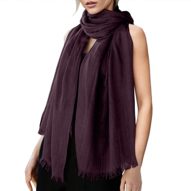 YOUSNH Womens Solid Color Cotton and Linen Scarf for All Season Beach Strip Scarf Scarves for Women Dark Purple One Size