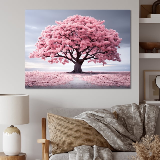 Designart Trees Oversized Wall art decor, Tree Canvas wall art, Spring Awakening Pink Tree Serenade I , Pink Traditional Canvas wall art, 20x12 inches