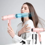 Professional Hair Dryer, Ultra-Sonic Ion Technology, High-Speed & Lightweight Blow Dryer, 3 Kinds Of Wind Speeds,Low Noise With 2 Combs And Trestle,Pink