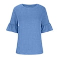 thumbnail image 4 of IROINNID Chemises Réduites Grande Taille pour Femmes Chemises en Coton pour Femmes Quotidien Été Blouse à Manches Trois-Quarts Col Rond Hauts Unis T-Shirt, Bleu, 4 of 6