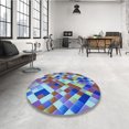 thumbnail image 4 of Ahgly Company Tapis de Zone Rond d'Intérieur Lavable à la Machine, Transitionnel, Bleu Hosta Bleu, 4 Pieds Rond, 4 of 7