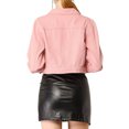 thumbnail image 3 of INSPIRE CHIC Women's Denim Cropped Jackets Chest Pocket Plaid Trim Button Down Jean Jacket L Peach Pink, 3 of 8