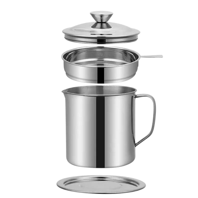 Agiferg Pot à Huile en Acier Inoxydable 1,8l Grande Capacité Filtre Résidu d'Huile Réservoir de Stockage d'Huile Ménager avec Filtre Tasse de Retour d'Huile