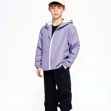 Lenpel Boys Girls Waterproof Rain Jackets Unisex Baby Toddler Lightweight Zip up Hooded Raincoats Children Windbreaker Jackets(Purple,2-3 Years)