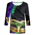thumbnail image 4 of Outfmvch Chemises Mardi Gras pour Femmes, Manches 3/4 Hauts pour Femmes, Tenue Mardi Gras pour Femmes, Blouses pour Femmes, Hauts d'Entraînement pour Femmes, Tunique Graphique de Carnaval Manches 3/4 Col Rond Blouse Bleu Foncé TG, 4 of 5