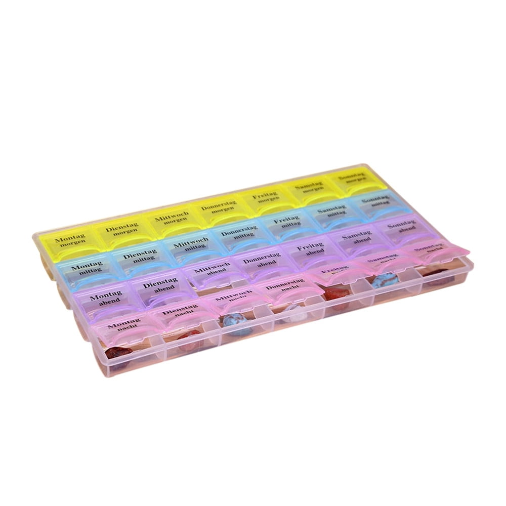 Weekly Pill Organizer 7 Day Box, ZZkhGO Clear View Tablet Dispenser with 28 Compartments, AM PM Daily Storage Case for Travel Holiday