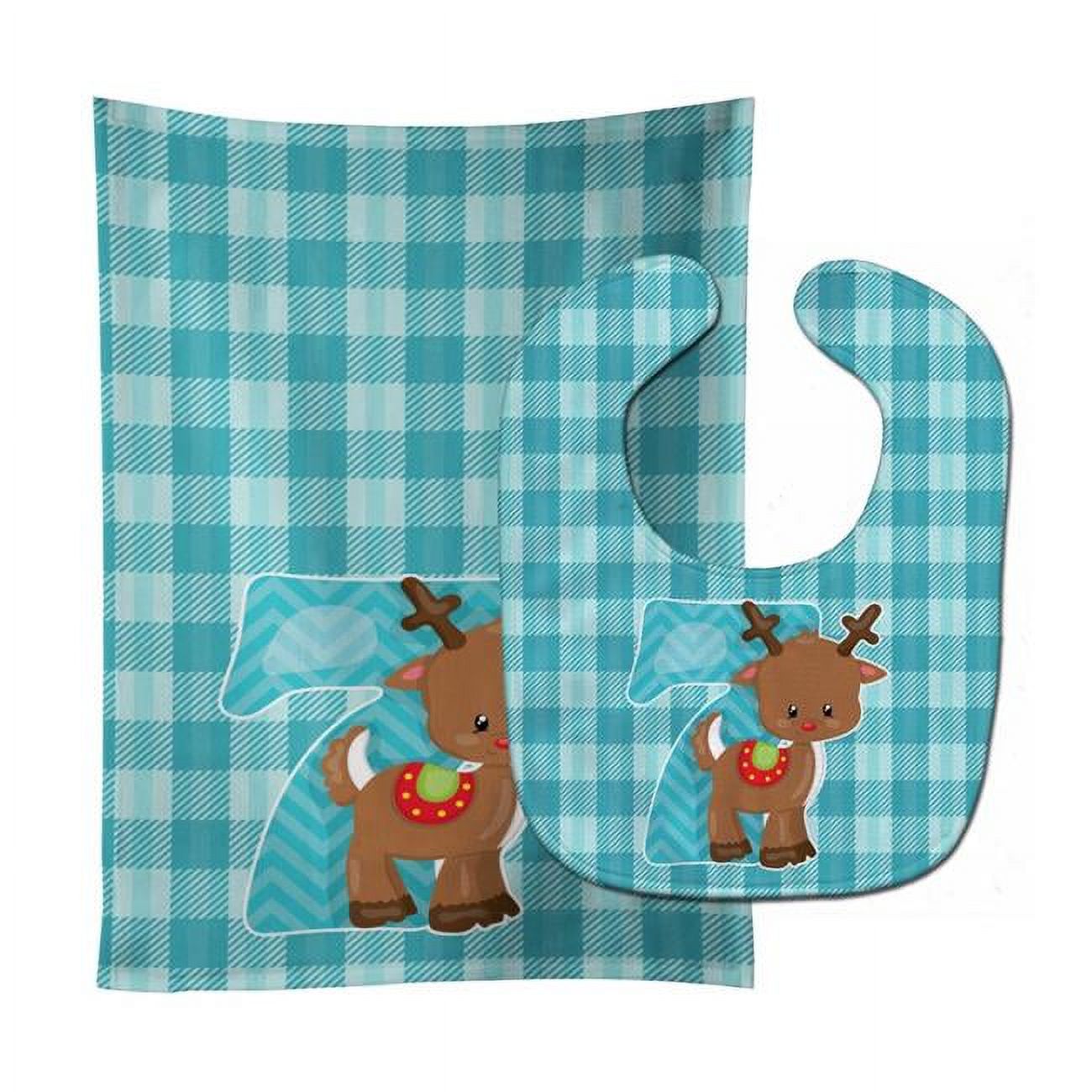Carolines Treasures BB8693STBU Christmas Month 7 Reindeer Baby Bib & Burp Cloth