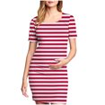thumbnail image 2 of Ovzne Robes pour Femmes Robe Femme Jupe de Maternité Plissée Imprimée à la Mode pour Femme à Manches Courtes Col Rond Robe Mi-Mollet Robe de Vacances à Manches Courtes Imprimée Liquidation, 2 of 6