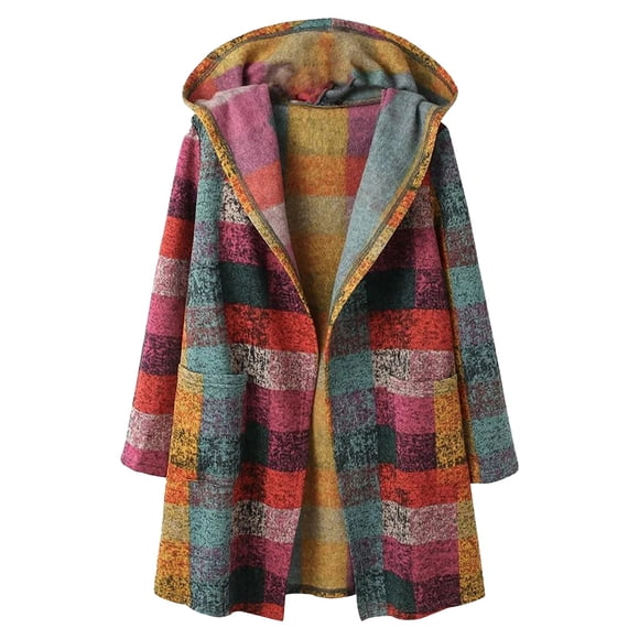 2025 Womens Casual Plaid Sweaters Plus Size Women Long Sleeve Zipper Hooded Cardigan Knitted Sweater Coat Pocket Cardigan Loose Hell Bunny Plus Size Cardigan Tops