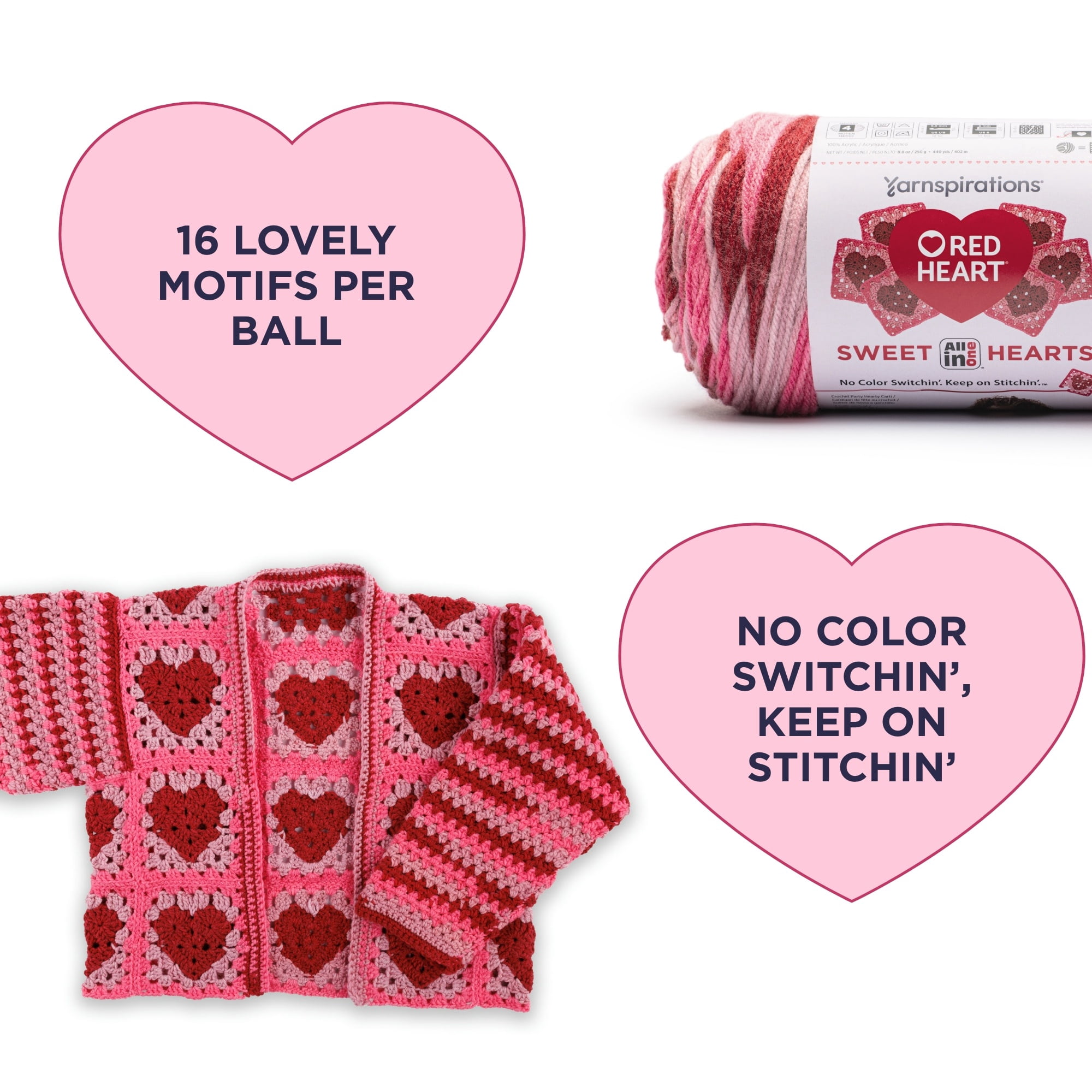 Red Heart® AIO Sweet Hearts™ n° 4 Worsted (Moyen) Acrylique, Primary 250 g / 440 m