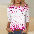thumbnail image 2 of Penkiiy T-Shirt de la Saint-Valentin pour Femmes Manches 3/4 Col Rond Mignon Cœurs Graphiques T-Shirts Mode Décontractée Blouse 5TG Multicolore, 2 of 5