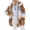 thumbnail image 1 of FAIWAD Women's Full Zip Fuzzy Fleece Hooded Coat Color Block Drawstring Fall Winter Warm Coat with Pockets, 1 of 6