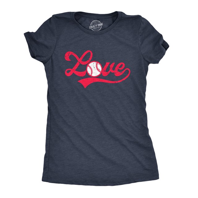 Womens Love Baseball Script T Shirt Cute Summer Sports Tee (Heather Navy) - M