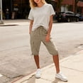thumbnail image 3 of Hngshg Plus Size Cargo Capris for Women Bow Drawstring Solid Color Casual Pants with Pockets Summer Vacation Workout Pants, 3 of 7