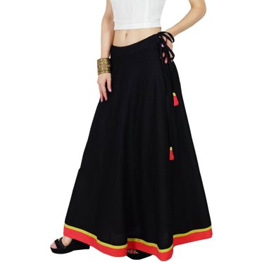 Bimba Jupe Longue Bohème Maxi pour Femme en Coton Évasée en Ligne A avec Taille à Cordon