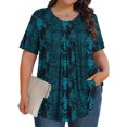 thumbnail image 2 of DDAPJ pyju Hauts Boho pour Femmes Grande Taille T-Shirts Graphiques Floraux Col Rond Manches Courtes Blouse d'Été Décontractée Tunique Coupe Ample Chemise Cache-Ventre Ventes Prime Bleu Vert TTTTG, 2 of 9
