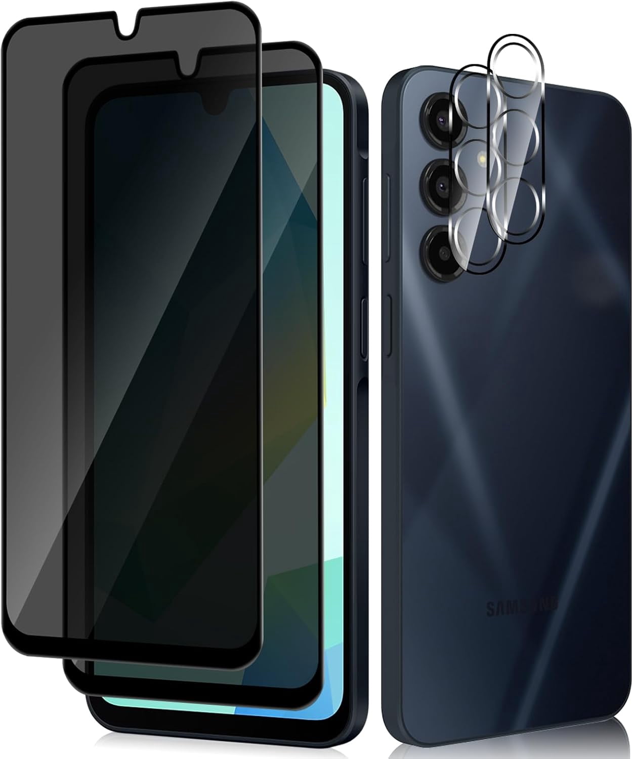 For Samsung Galaxy A16 5G Privacy Screen Protector, [2+2 Pack] 9H Hardness Anti-Spy Tempered Glass +Camera Lens Protector, Anti-Fingerprint, Anti-Scratch for Galaxy A16