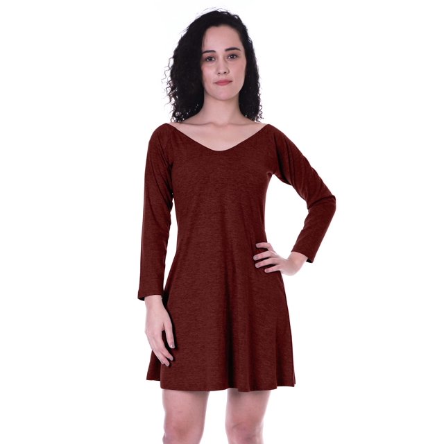 Moomaya Robe Droite à Manches Longues pour Femmes avec Encolure en V en Coton, Robes d'Été Décontractées - RA