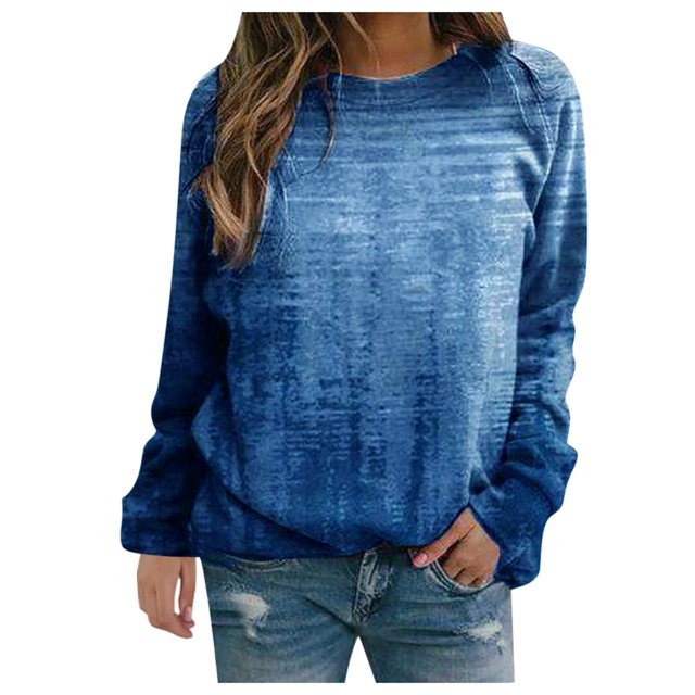 Ketyyh-chn99 Chemise à Manches Longues Femme Dames Blouse Ample à Manches Longues Col Rond Tunique Ligne A Blouse Bleu,m