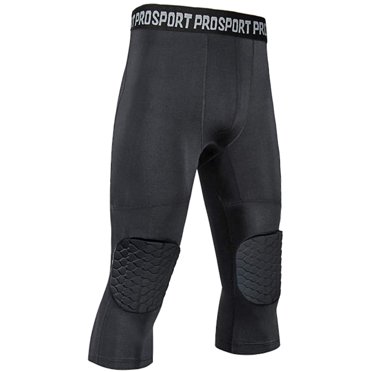 Men's Padded Compression Pants Quick Drying Tight Protective-Knee Protector Pants Black