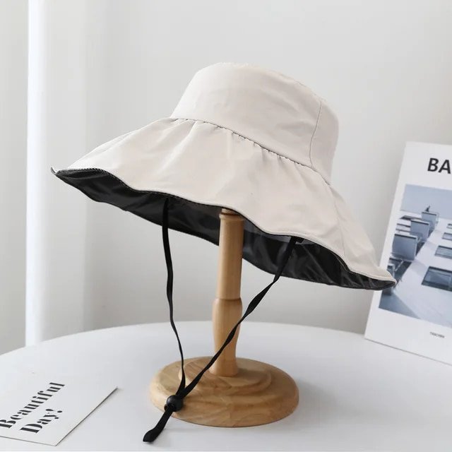 LinYooLi Women's Bucket Hat Summer Solid Color Cap Japanese Simple Foldable Casual Bucket Hat Vinyl Sunscreen and Sunscreen Bucket Hat