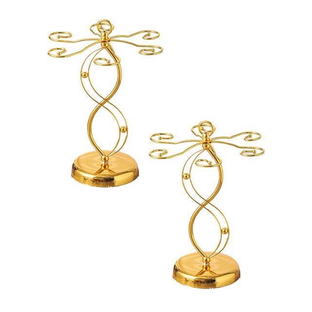 Oleegame 2PC Countertop Wine Glass Holder Wine Glass Holder With 6 Hooks Countertop Freestanding Stemware Drying Rack Tabletop Glasses Display Stand For Home And Bar Storage Gold